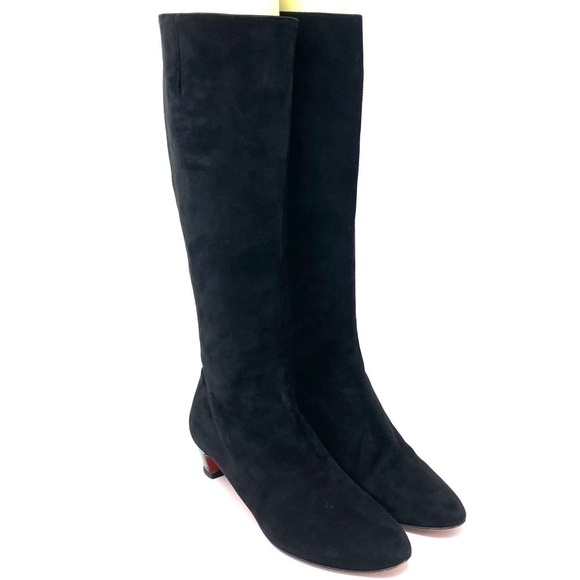 CHRISTIAN LOUBOUTIN TALL KNEE HIGH LOW HEELS RIDING BOOTS BLACK SUEDE SZ 6.5 - Picture 6 of 15